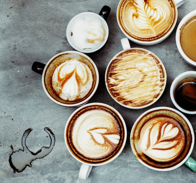 Kostenloses Foto luftbild von verschiedenen kaffee