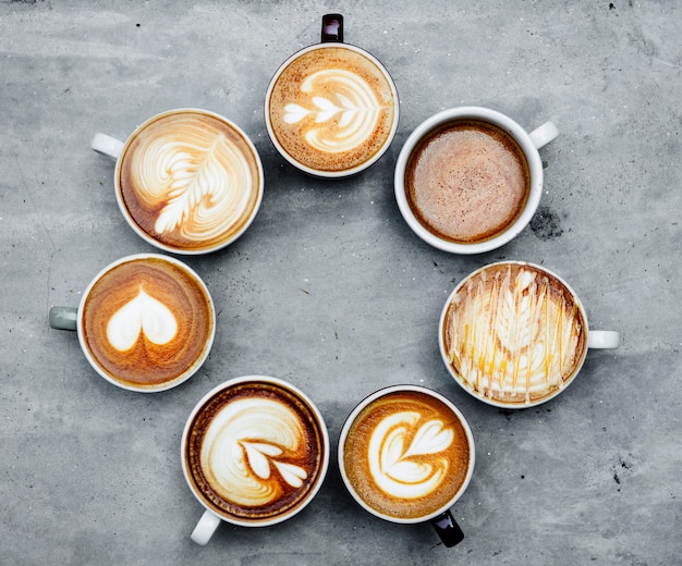 Kostenloses Foto luftbild von verschiedenen kaffee