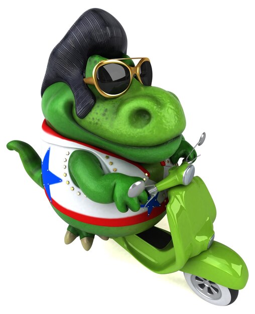 Lustige 3D-Cartoon-Illustration eines Trex-Rockers