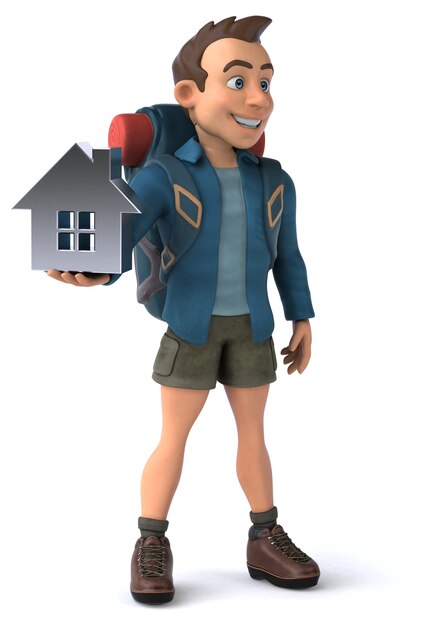 Lustige Illustration eines 3D-Cartoon-Backpackers