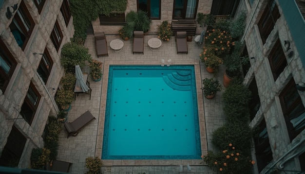 Kostenloses Foto luxuriöse entspannung am pool in einem modernen wohnviertel, generiert durch ki