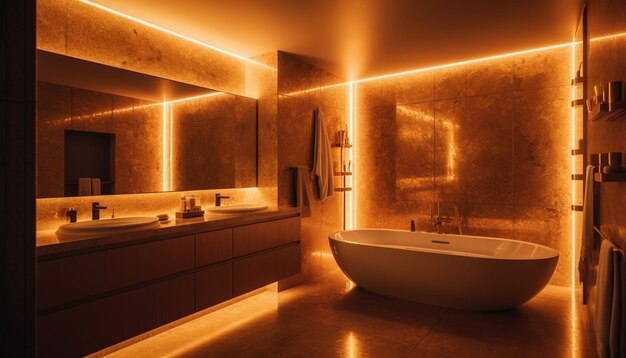 Luxuriöses Badezimmerdesign mit modernen Armaturen und KI-generiertem Marmor