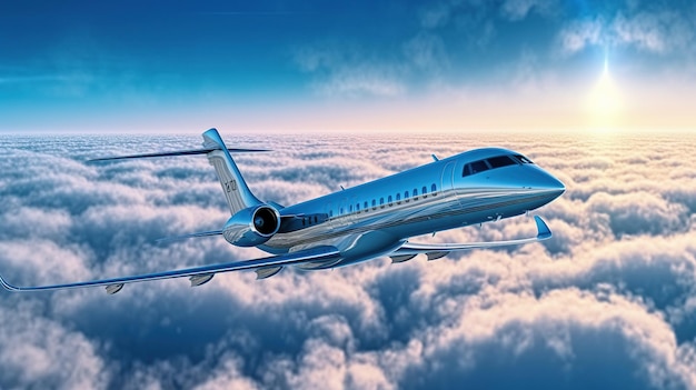 Luxus-Design-Privatjet, der über den Wolken fliegt. KI-generiertes Bild
