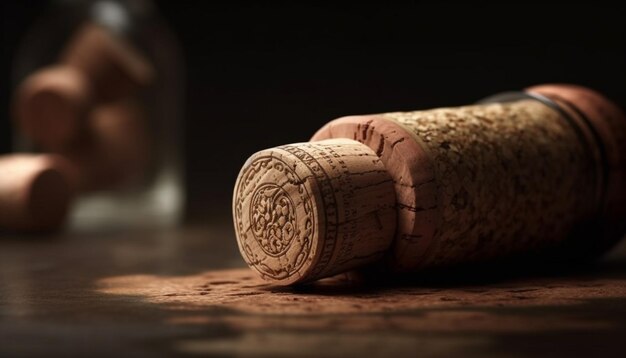 Luxus-Weinkorken auf alter Flasche, generiert von KI
