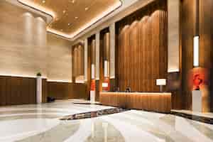 Kostenloses Foto luxushotel-empfangshalle und lounge-restaurant mit hoher decke