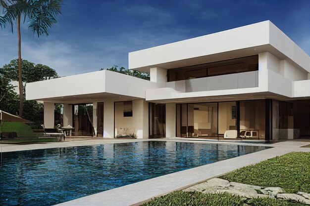 Luxusvilla mit Pool, spektakuläres zeitgenössisches Design, digitale Kunst, Immobilien, Haus und Eigentum ge