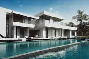 Kostenloses Foto luxusvilla mit pool, spektakuläres zeitgenössisches design, digitale kunst, immobilien, haus und eigentum ge