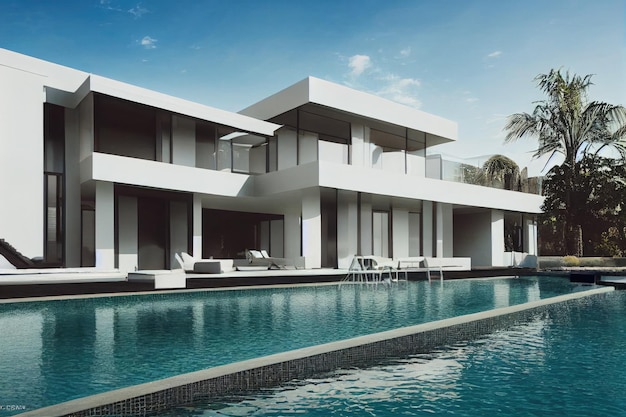 Luxusvilla mit Pool, spektakuläres zeitgenössisches Design, digitale Kunst, Immobilien, Haus und Eigentum ge