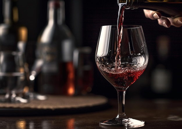 Luxuswein, der in elegante, von KI generierte Glaswaren gegossen wird