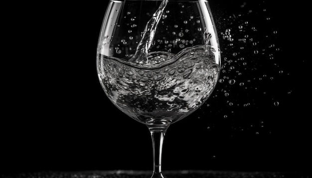 Luxuswein gießt aus einer von KI erzeugten Kristallglaswelle