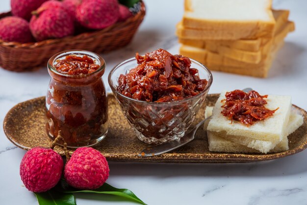 Lychee Fruit Jam Köstliches Dessert zum Frühstück, thailändisches Essen.