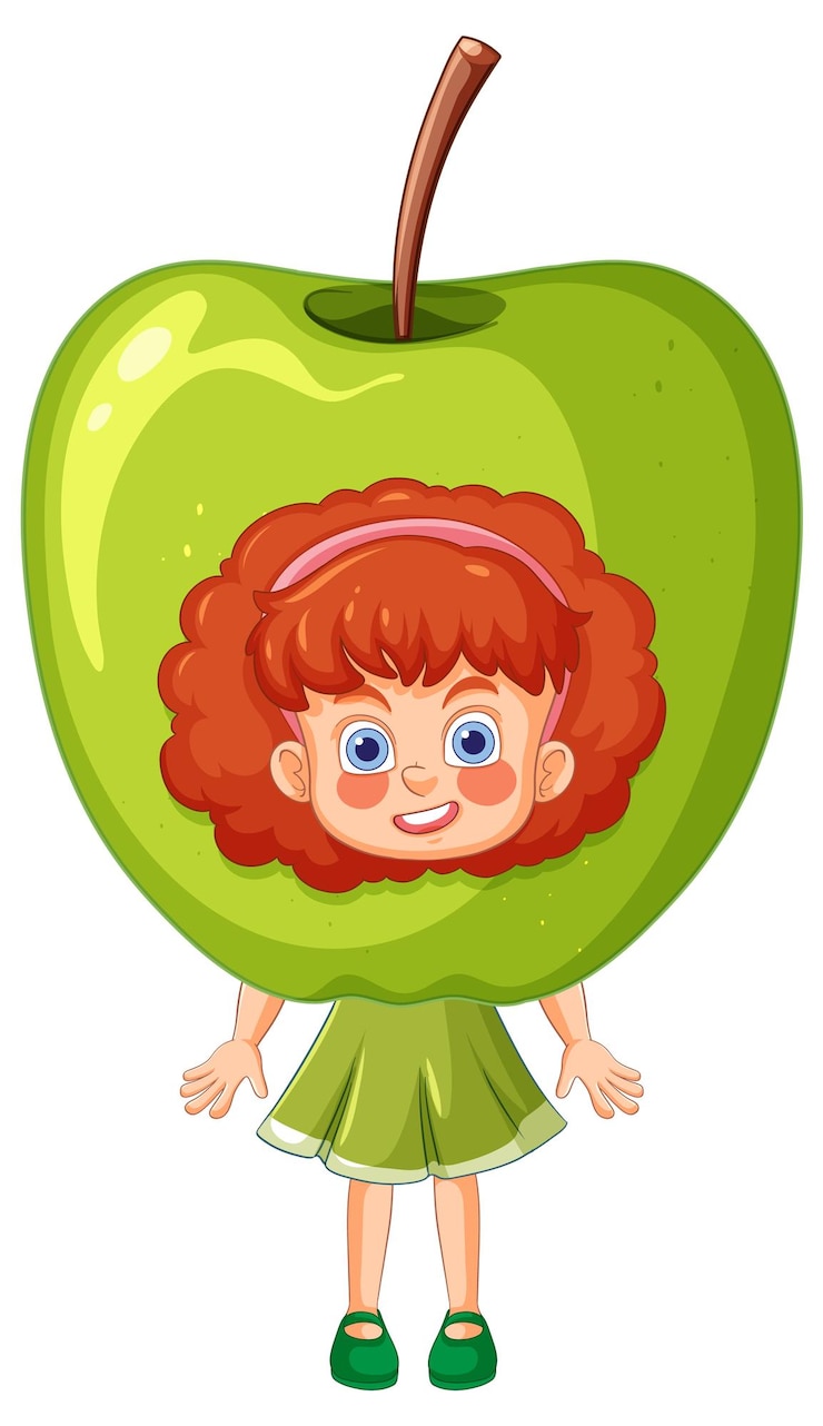 Kostenlose Foto mädchen mit apfelkostüm illustration