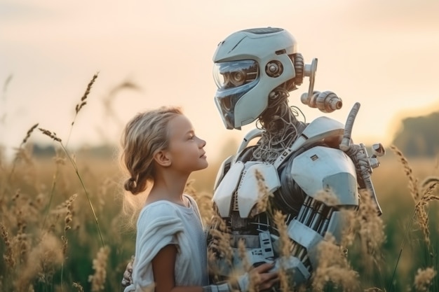 Kostenloses Foto mädchen mit mittlerem schuss und roboter