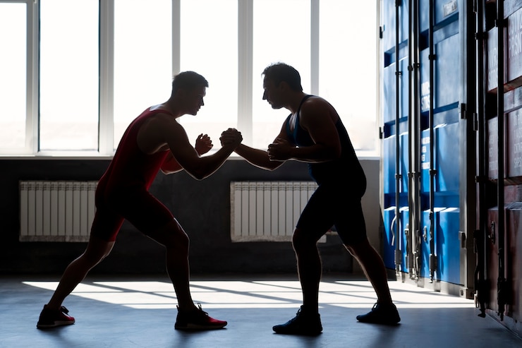 Kostenlose Foto männer demonstrieren wrestling-kampfbewegungen