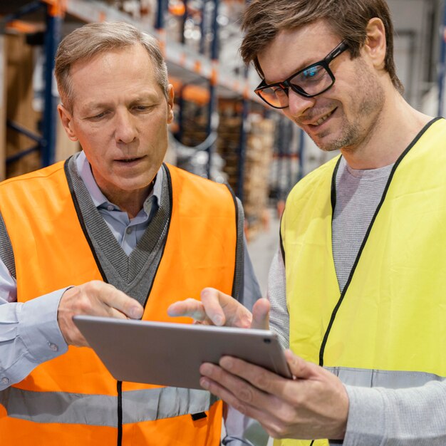 Männer mit Tablet arbeiten logistisch