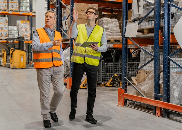 Männer mit Tablet arbeiten logistisch