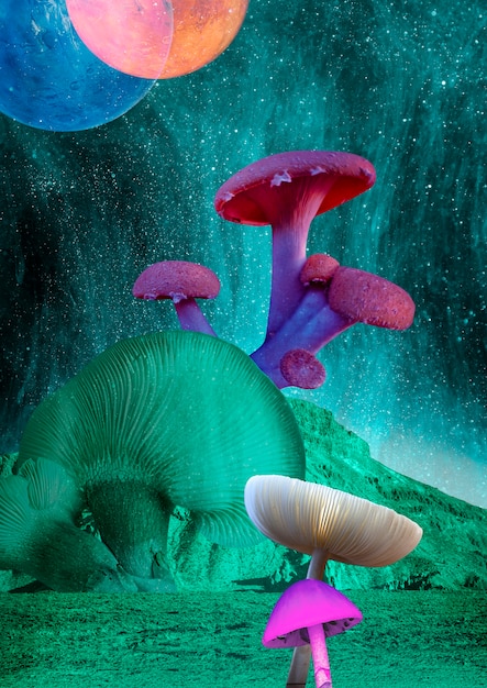 Kostenloses Foto magic mushrooms collage-konzept