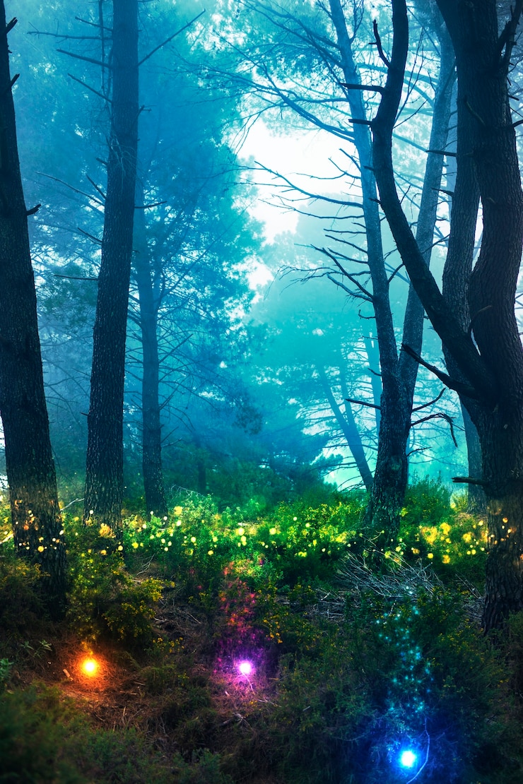 Kostenlose Foto magische nachtlandschaft mit funkelnden lichtern