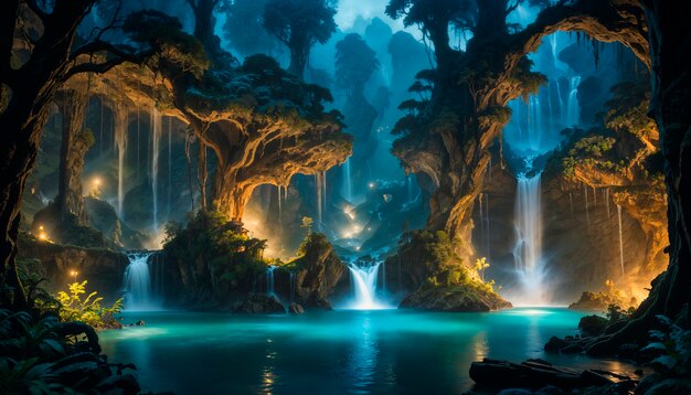 Magische Wasserfall-Fantasie-Landschaft