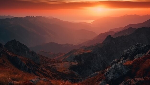 Kostenloses Foto majestätische bergkette, die von einem von ki generierten sonnenuntergang beleuchtet wird