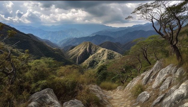 Majestätische Bergkette, eine von KI generierte Panoramaschönheit