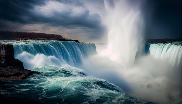 Majestätische Felsklippenschönheit im Naturwasserfall, der von KI erzeugt wird