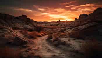 Kostenloses Foto majestätische sandsteingebirgskette, ruhiger sonnenuntergangshimmel, generative ki