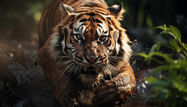 Majestätischer bengalischer Tiger, der im Schnee läuft, wild und wunderschön, erzeugt durch künstliche Intelligenz