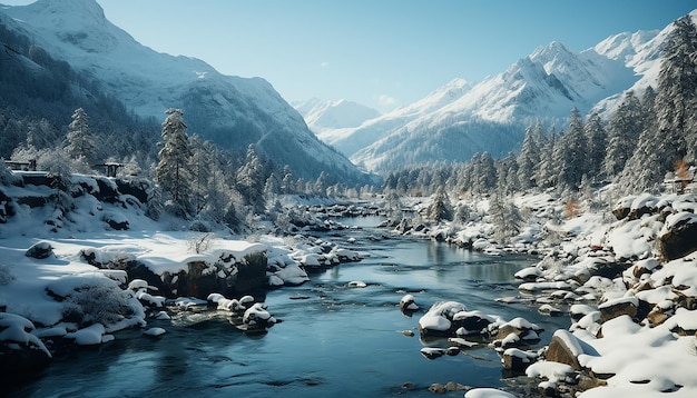 Kostenloses Foto majestätischer berggipfel im winter gefrorene schönheit in der natur, erzeugt durch ki