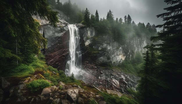 Majestätischer Berggipfel in der ruhigen Wildnis von Alberta, generiert von KI