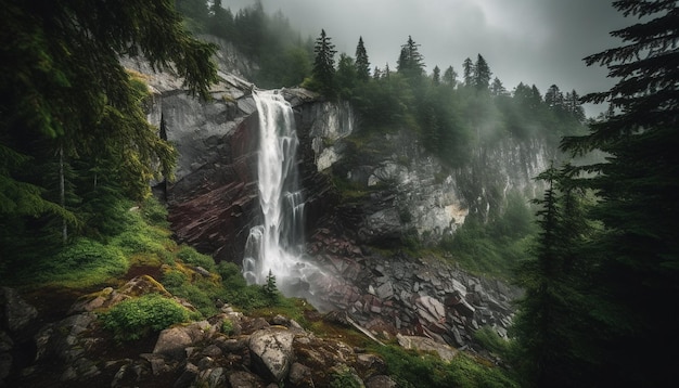 Majestätischer Berggipfel in der ruhigen Wildnis von Alberta, generiert von KI