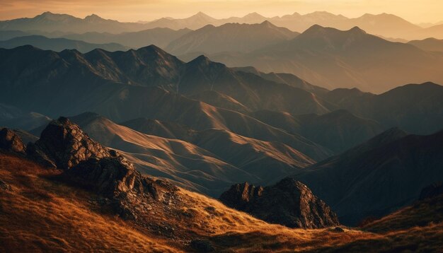 Majestätischer Berggipfel, ruhige Sonnenaufgangsschönheit in der Natur, erzeugt von KI