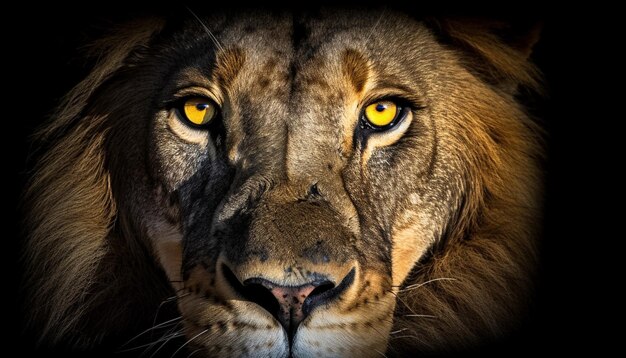 Majestätischer Löwe, der mit wachsamer Kraft in seine große, von KI erzeugte Mähne starrt