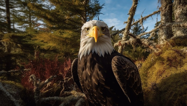 Kostenloses Foto majestätischer weißkopfseeadler, der auf einem von ki erzeugten ast thront