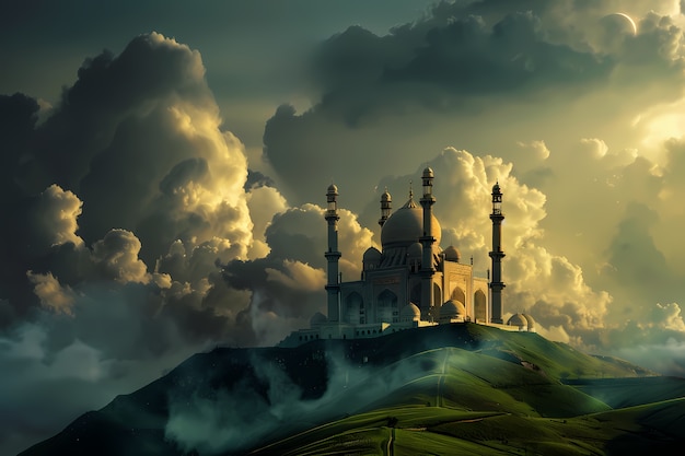 Kostenloses Foto majestic mosque for islamic new year celebration with fantasy architecture