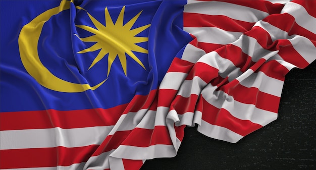 Malaysia-Flagge, die auf dunklem Hintergrund verstreut ist 3D Render