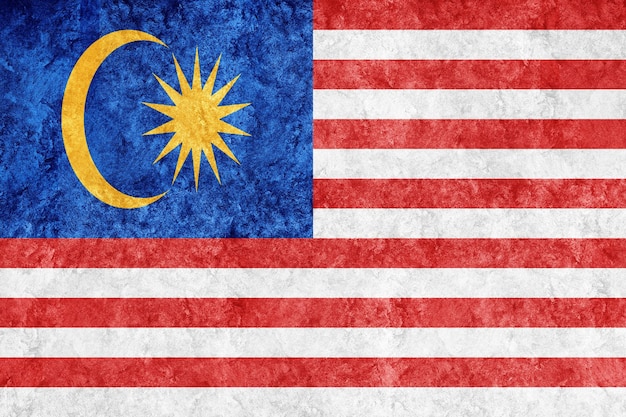 Malaysia Metallische Flagge, strukturierte Flagge, Grunge-Flagge