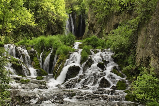 Malerische Kaskaden von Roughlock Falls im Black Hills National Forest in South Dakota, USA