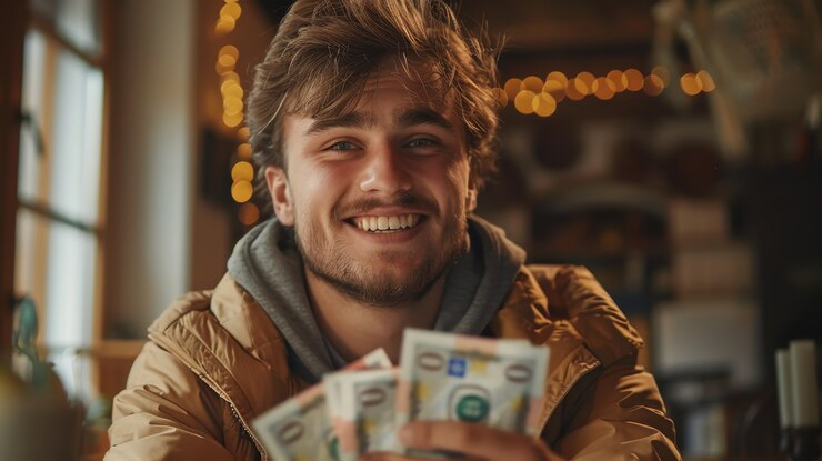 Kostenlose Foto mann, der geld und finanzielle aufgaben übernimmt