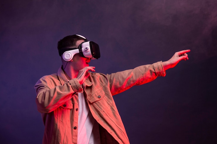 Kostenlose Foto mann, der vr brille für videospiel trägt