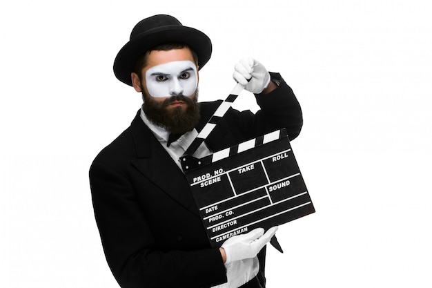 Mann im Bild Pantomime mit Film Board