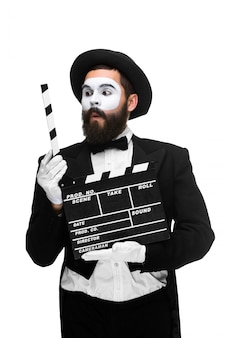 Mann im bild pantomime mit film board
