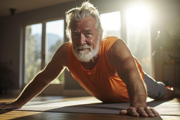 Mann macht drinnen Yoga