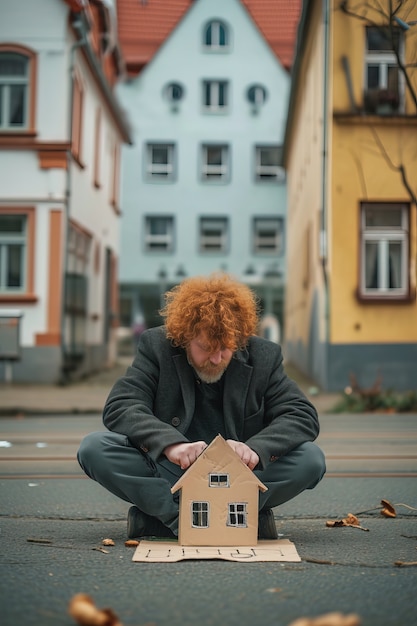 Kostenloses Foto mann mit kartonschachtel auf der straße