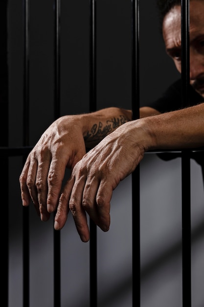 Mann mittleren Alters, der Zeit im Gefängnis verbringt