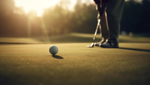 Mann spielt Golf auf Gras bei Sonnenuntergang, erzeugt durch KI