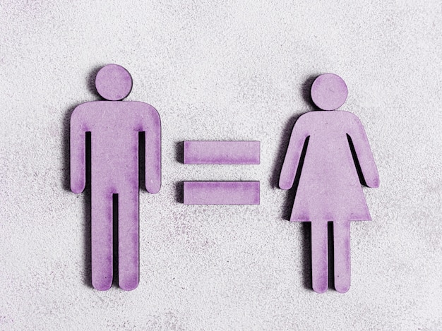 Mann und Frau in violetten Tönen gleichberechtigt