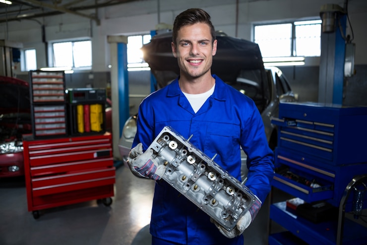 Kostenlose Foto mechaniker hält auto-motor