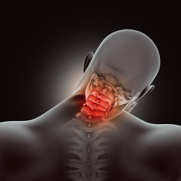 Medizinische Männerfigur 3D mit hervorgehobenen Nackenknochen
