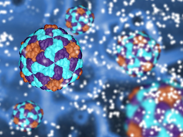 Medizinischer 3D-Hintergrund mit Hepatitis-A-Viruszellen